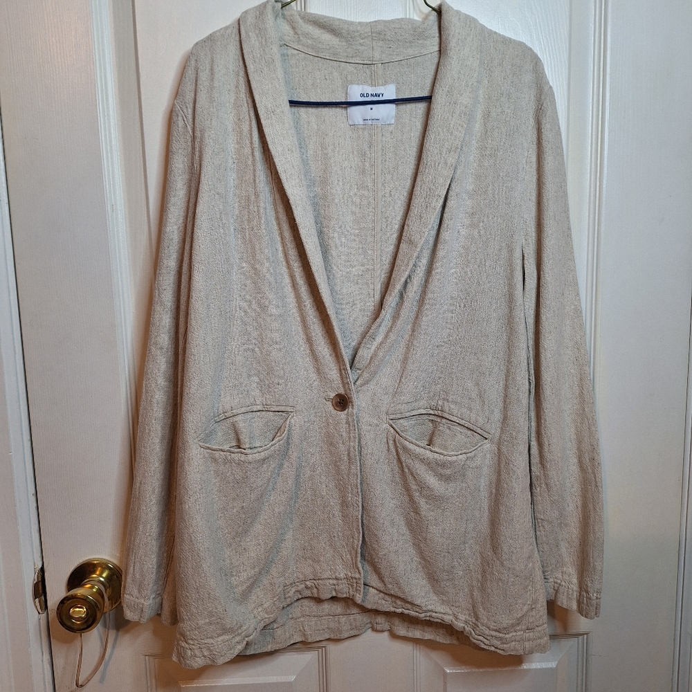 Old Navy Cream Linen Blend Cardigan Sweater Coastal Ivy Prep Minimalist Size M